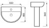 Kameo Basin white 1 Tap hole 550mm wide 400mm deep Technical Drawing